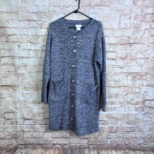 Softies Heather Rib Marshmallow Button Down Cardigan in Heather Black Size Large